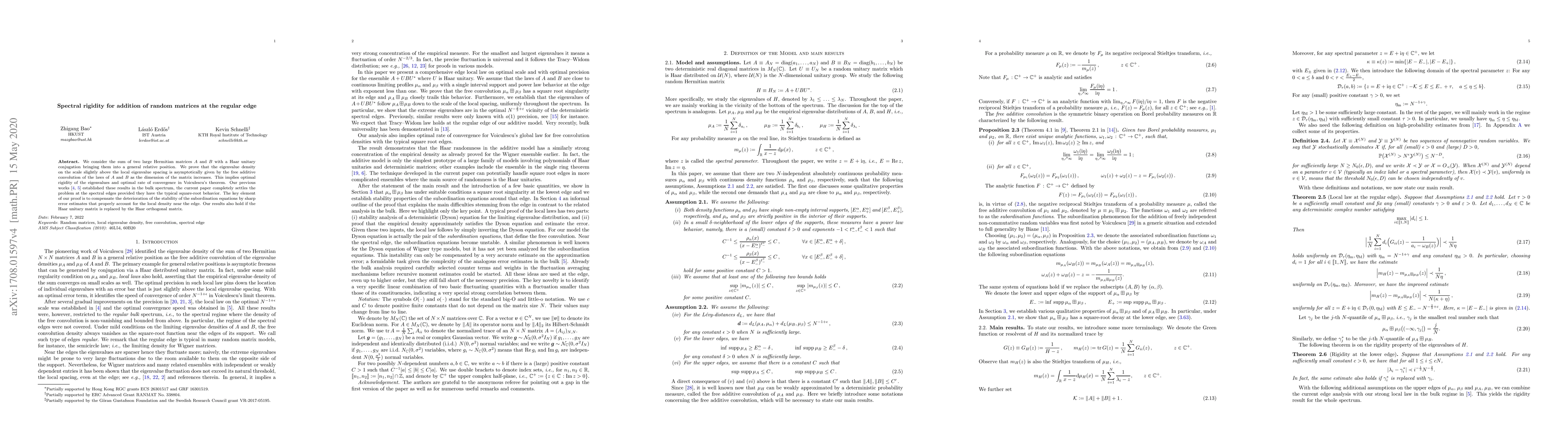 Thumbnail for Spectral rigidity for addition of random matrices at the regular edge