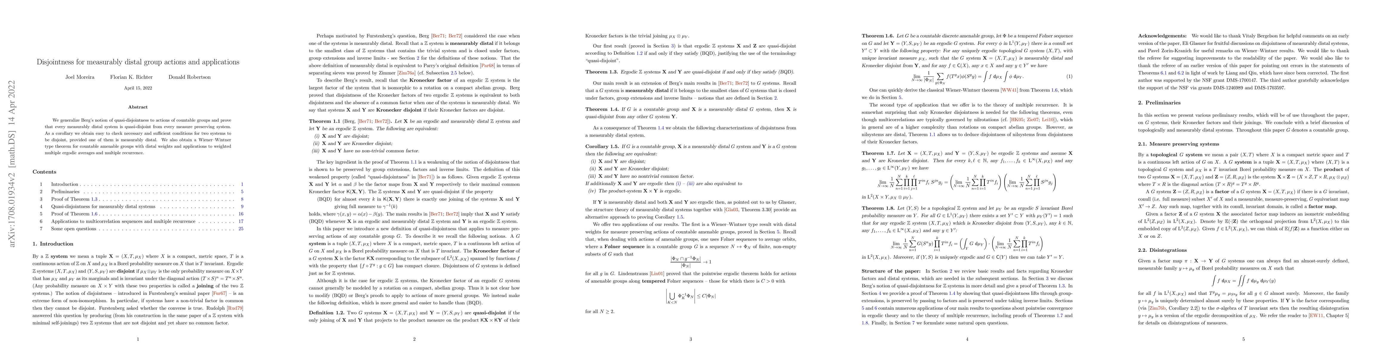 Thumbnail for Disjointness for measurably distal group actions and applications