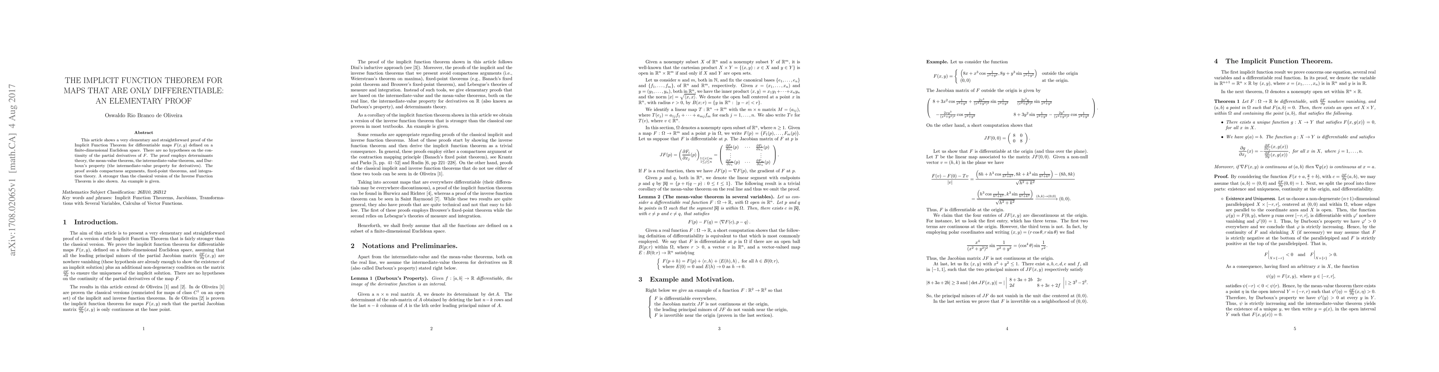 Thumbnail for The Implicit Function Theorem for maps that are only differentiable: an
  elementary proof