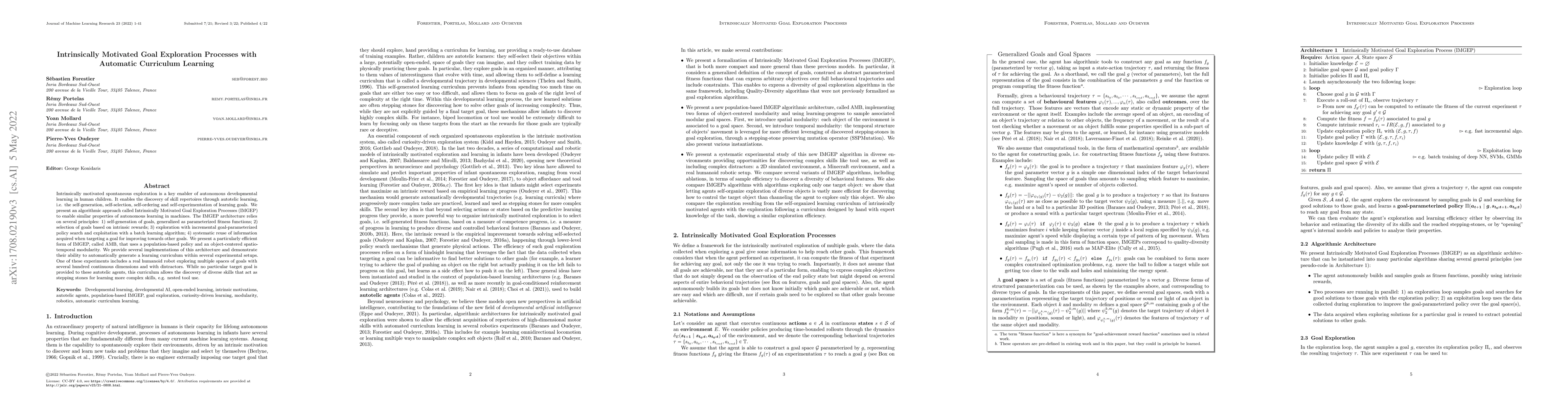 Thumbnail for Intrinsically Motivated Goal Exploration Processes with Automatic
  Curriculum Learning