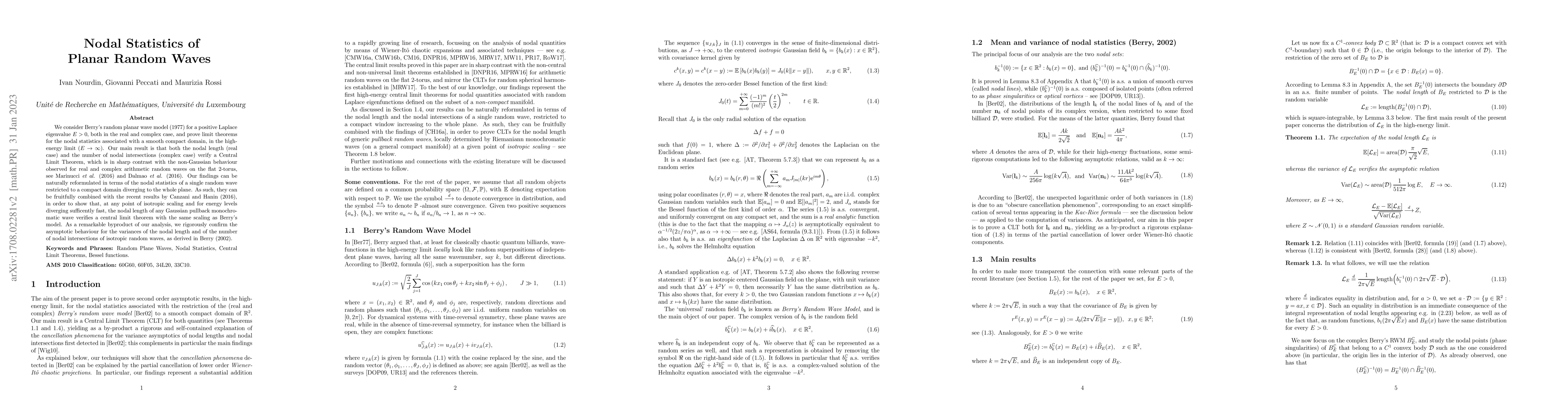 Thumbnail for Nodal Statistics of Planar Random Waves