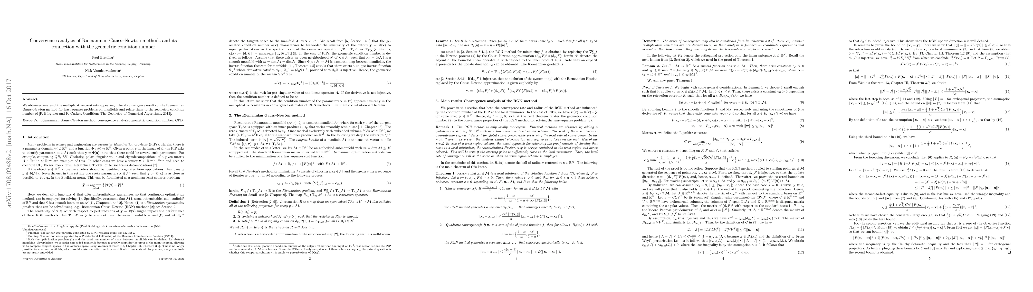 Thumbnail for Convergence analysis of Riemannian Gauss-Newton methods and its
  connection with the geometric condition number