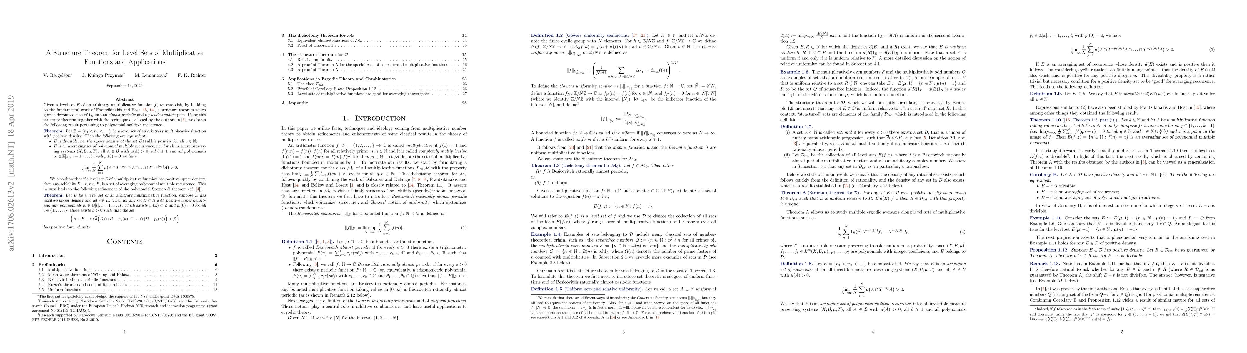 Thumbnail for A structure theorem for level sets of multiplicative functions and
  applications