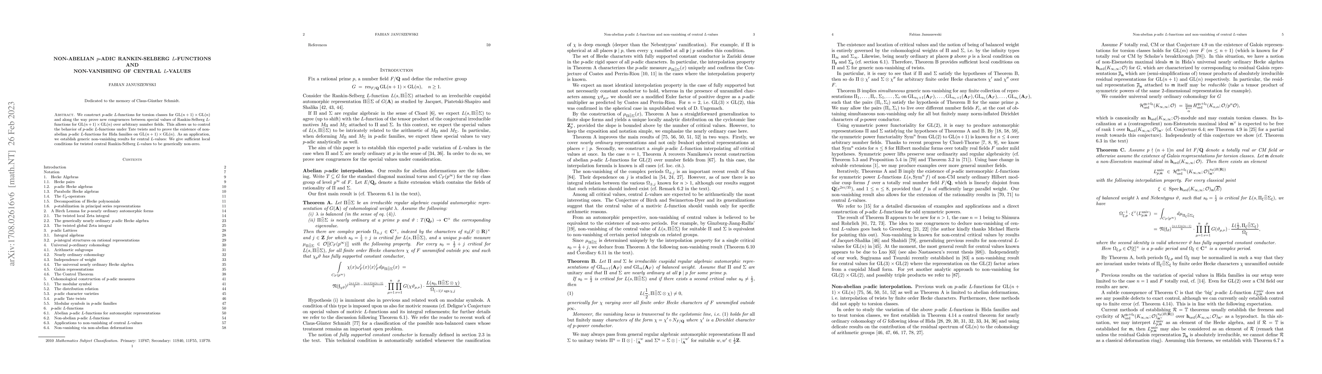 Thumbnail for Non-abelian $p$-adic Rankin-Selberg $L$-functions and non-vanishing of
  central $L$-values