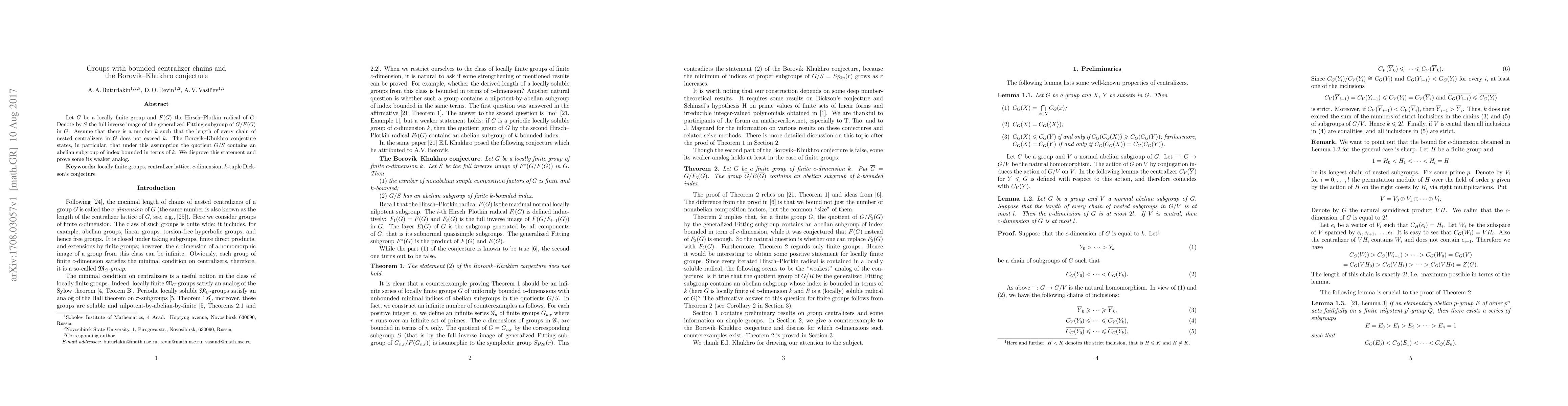 Thumbnail for Groups with bounded centralizer chains and the~Borovik--Khukhro
  conjecture