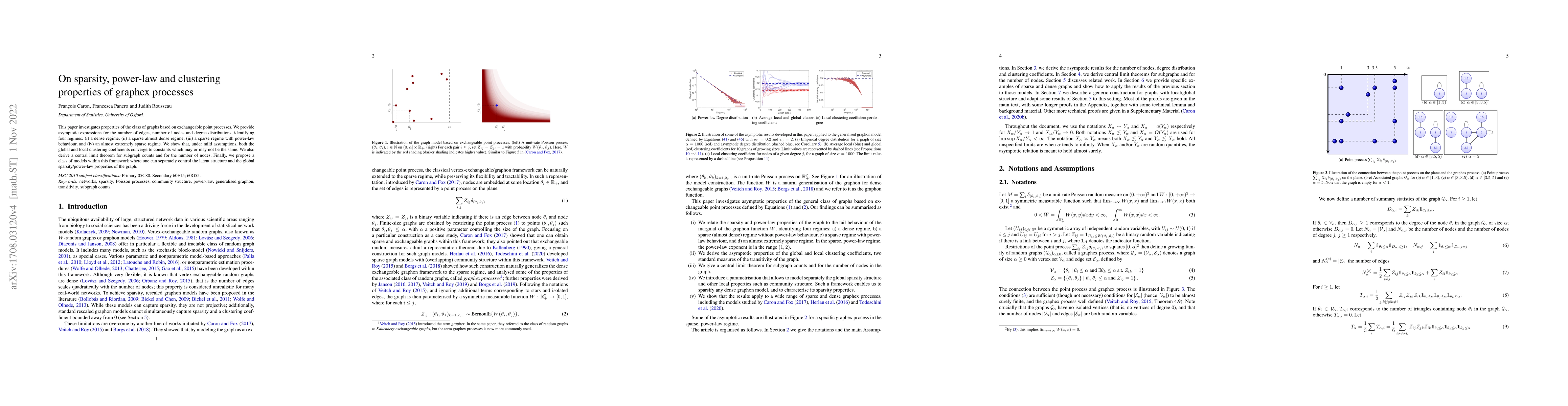 Thumbnail for On sparsity, power-law and clustering properties of graphex processes