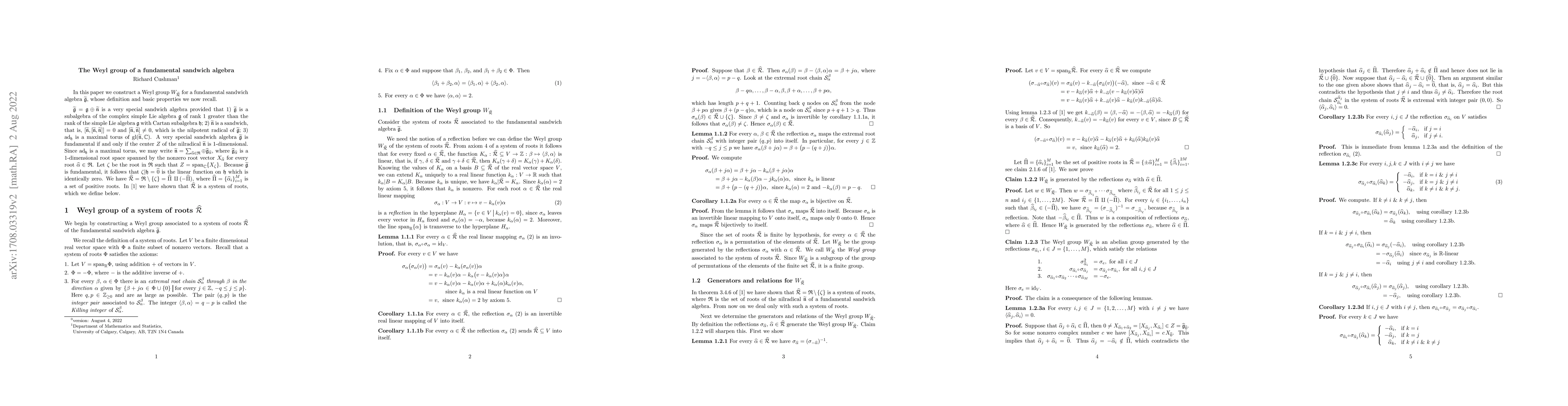 Thumbnail for The Weyl group of a fundamental sandwich algebra