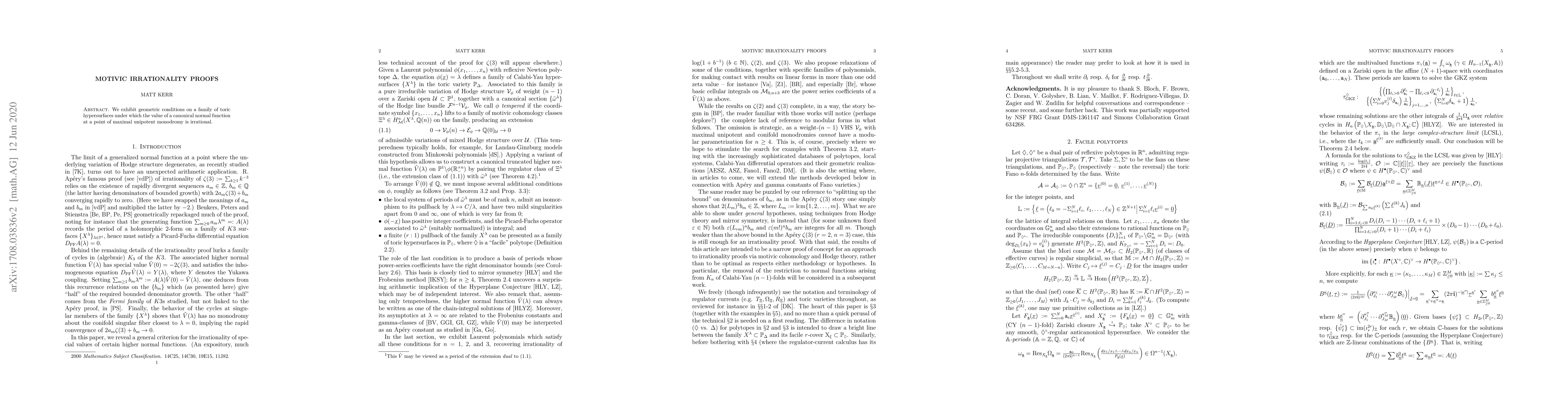 Thumbnail for Motivic irrationality proofs