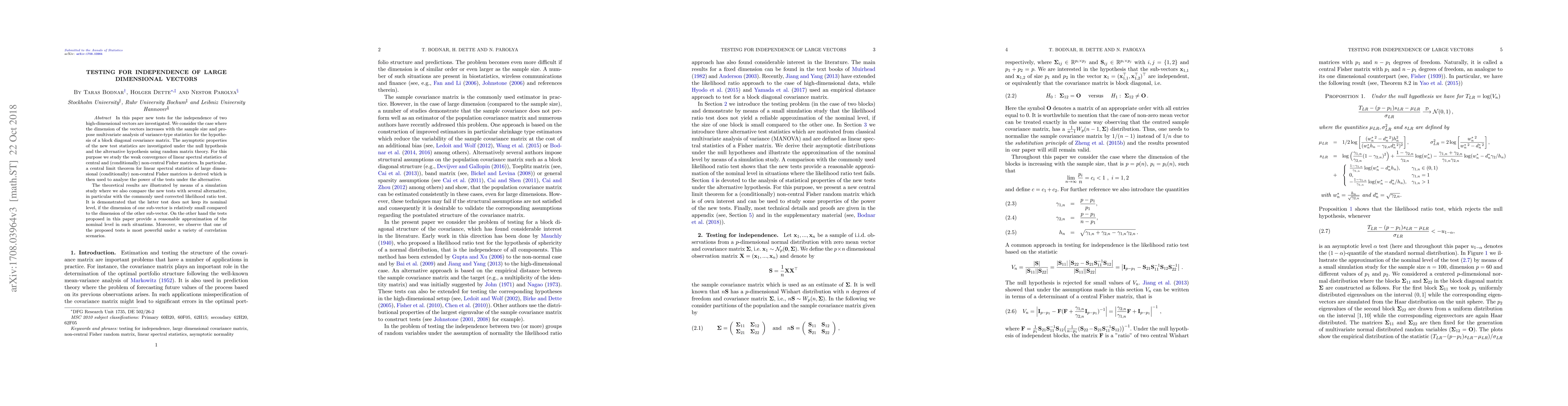 Thumbnail for Testing for Independence of Large Dimensional Vectors
