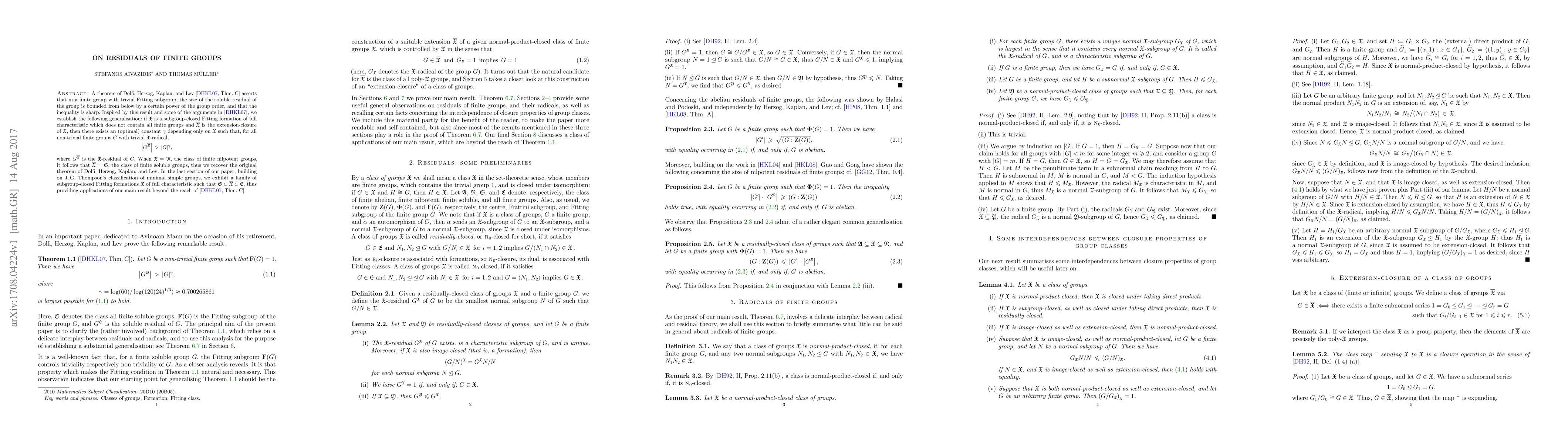 Thumbnail for On residuals of finite groups