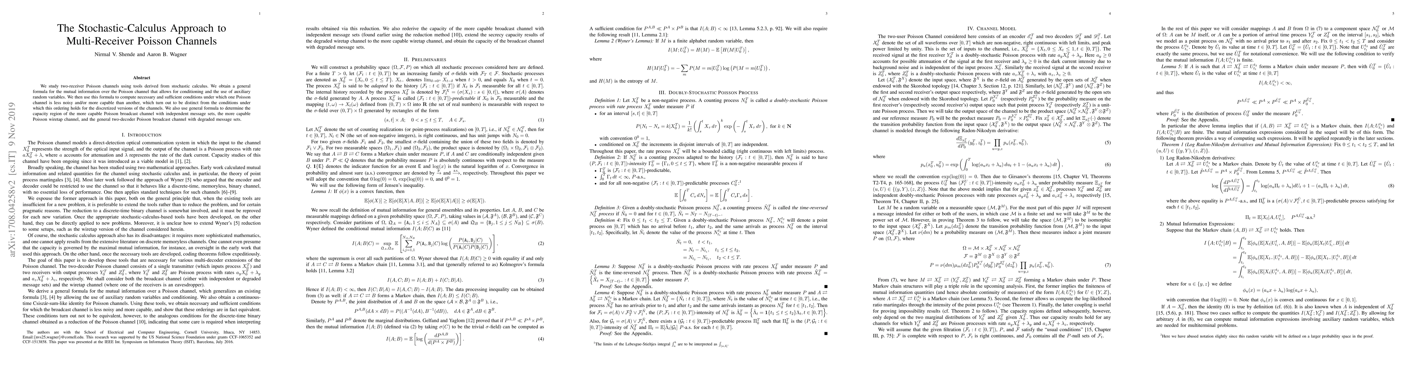 Thumbnail for The Stochastic-Calculus Approach to Multi-Receiver Poisson Channels