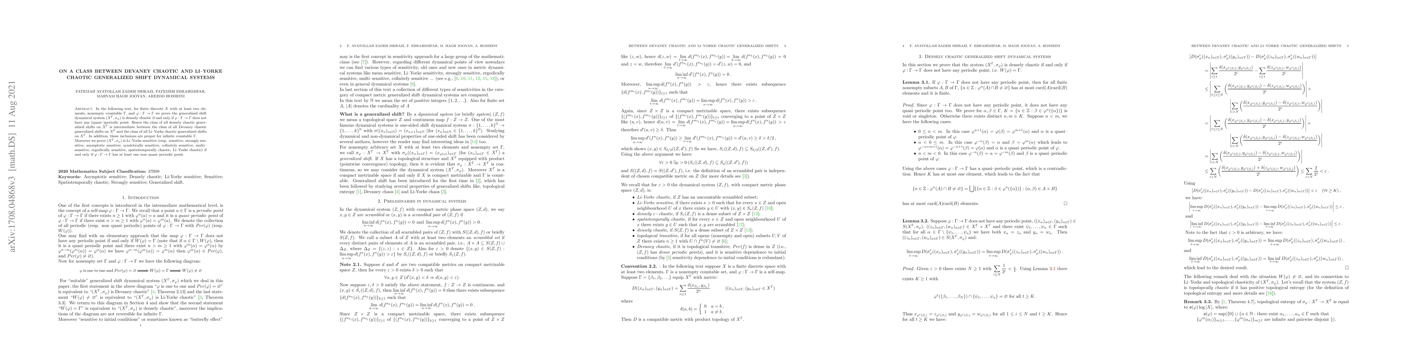 Thumbnail for On a class between Devaney chaotic and Li-Yorke chaotic generalized
  shift dynamical systems