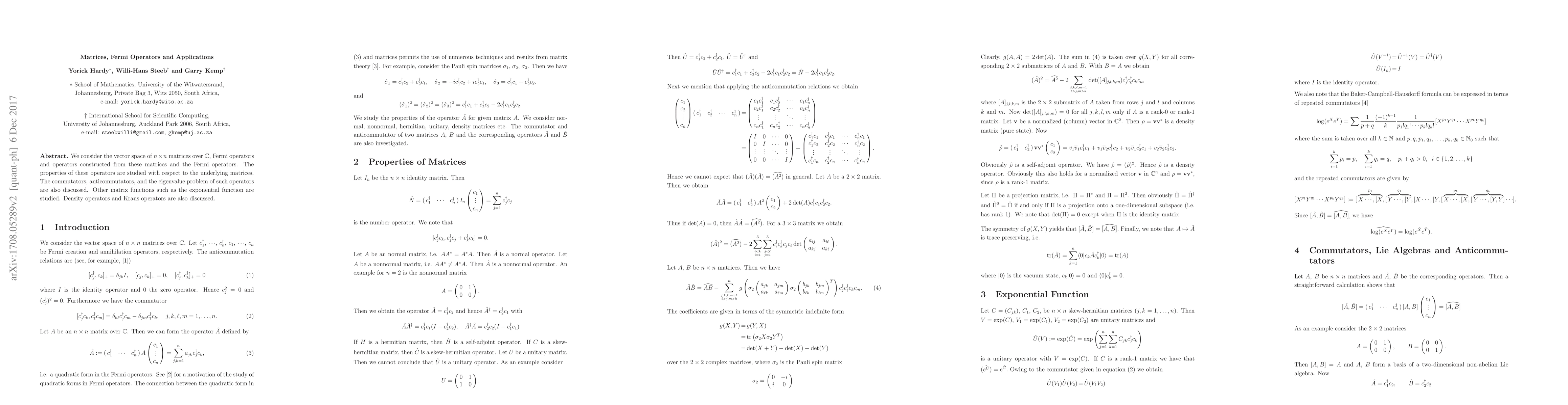 Thumbnail for Matrices, Fermi Operators and Applications