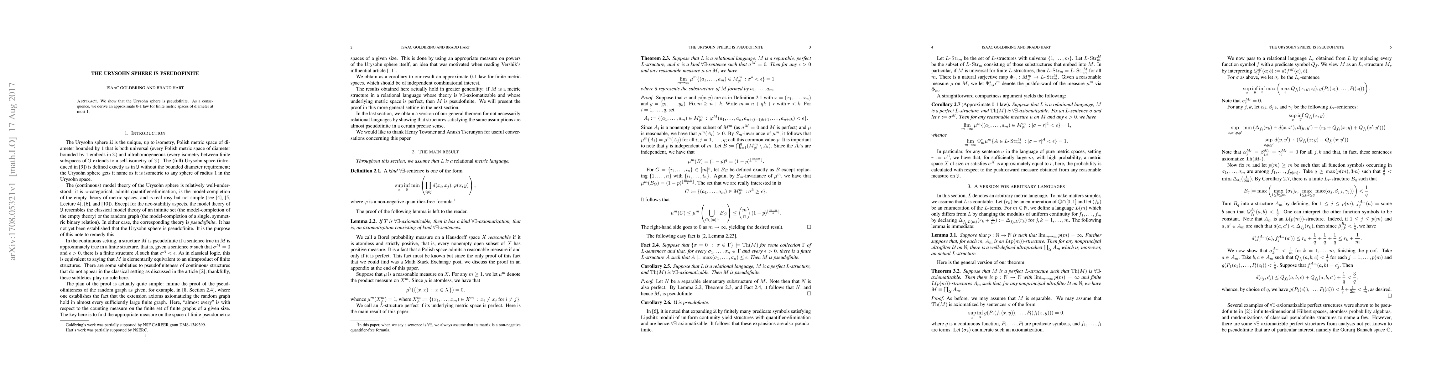 Thumbnail for The Urysohn sphere is pseudofinite