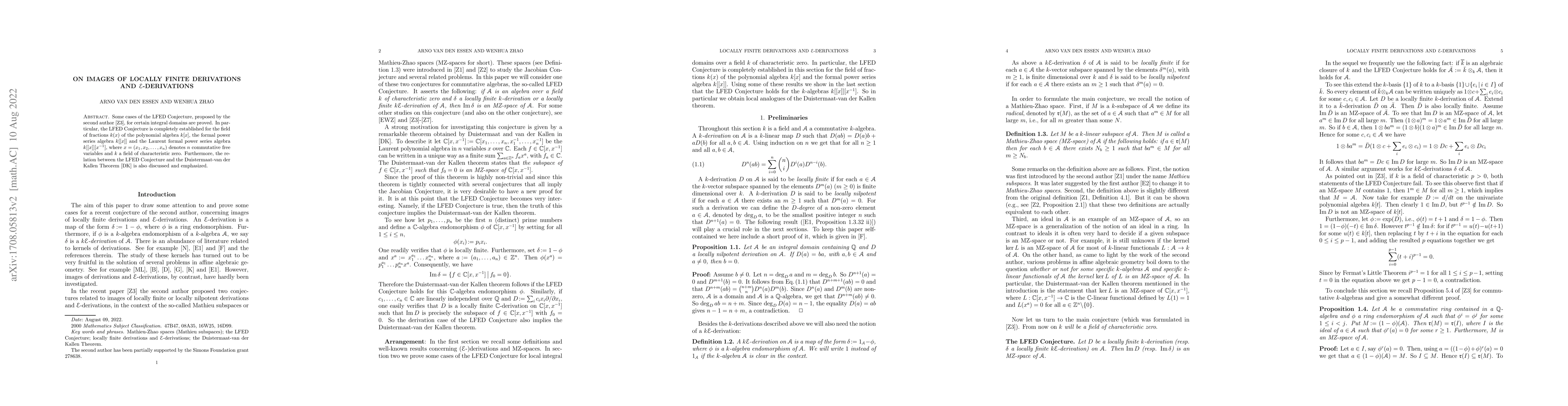 Thumbnail for On the Image Conjecture for Locally Finite Derivations and $\mathcal
  E$-Derivations
