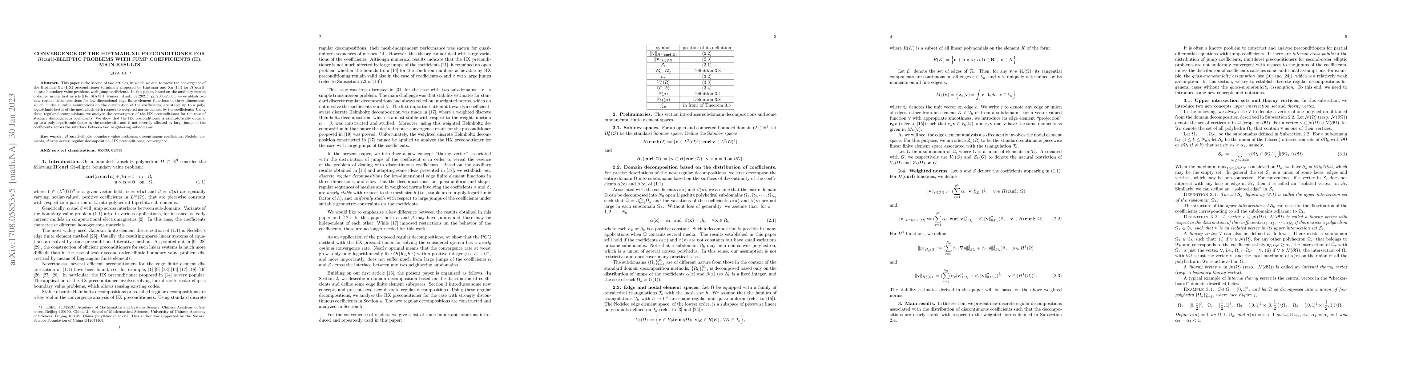 Thumbnail for Convergence of HX Preconditioner for Maxwell's Equations with Jump
  Coefficients (ii): The Main Results