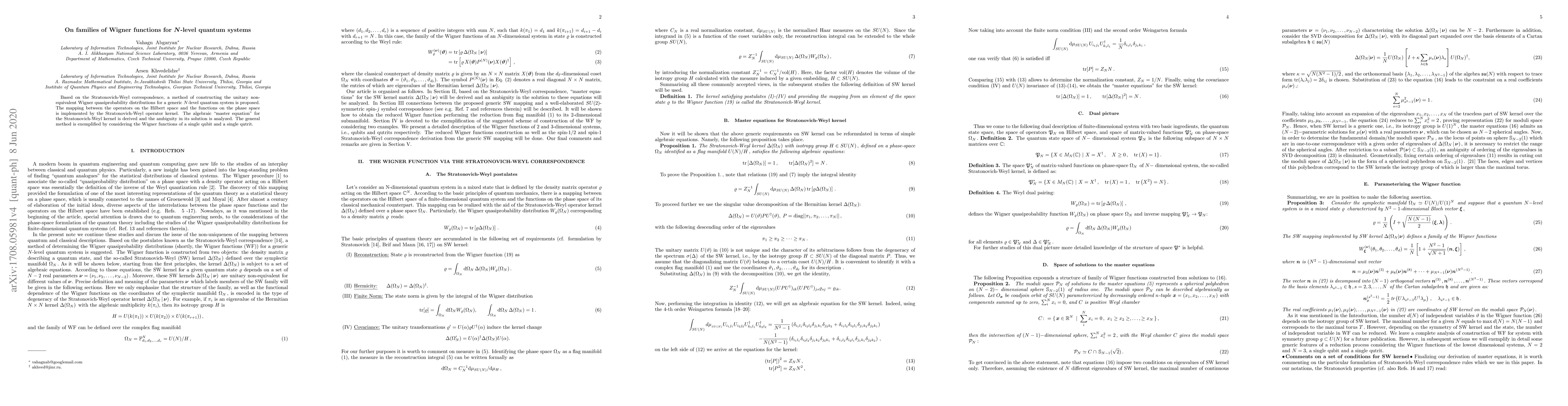 Thumbnail for On the family of Wigner functions for N-level quantum system