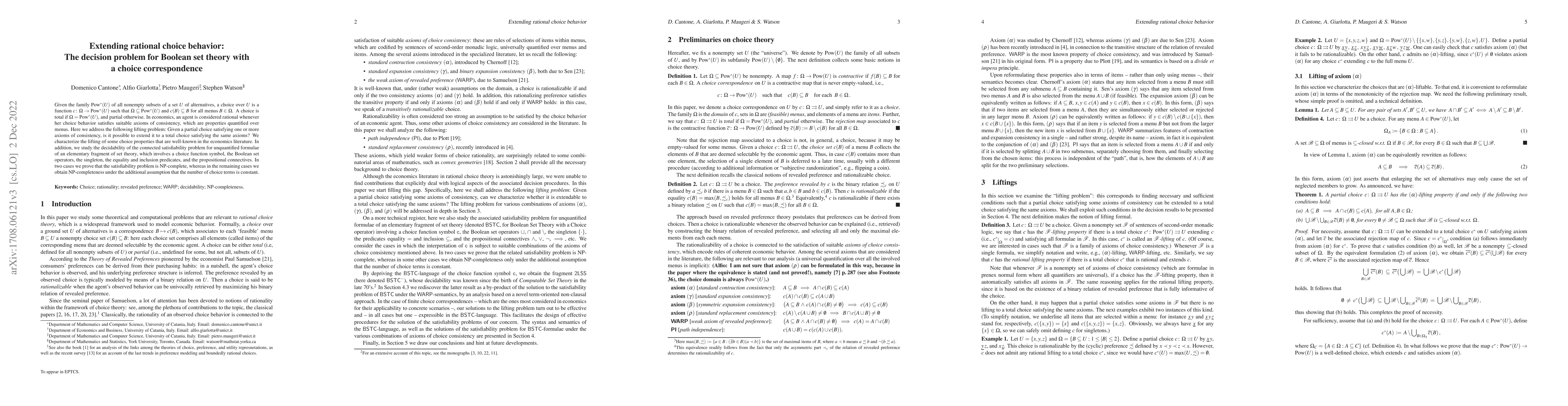 Thumbnail for Extending rational choice behavior: The decision problem for Boolean set
  theory with a choice correspondence
