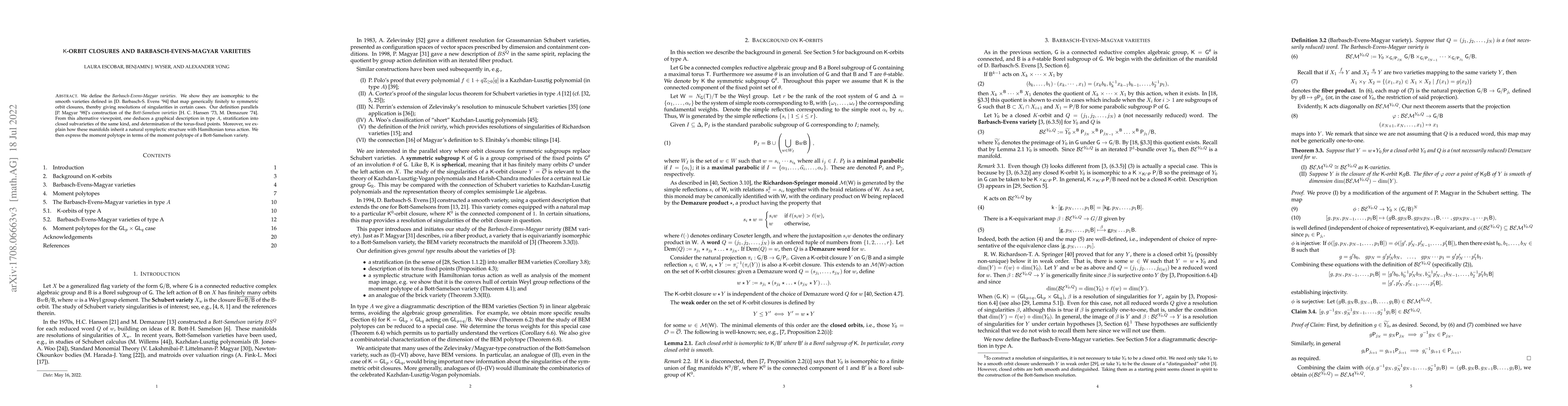 Thumbnail for K-orbit closures and Barbasch-Evens-Magyar varieties