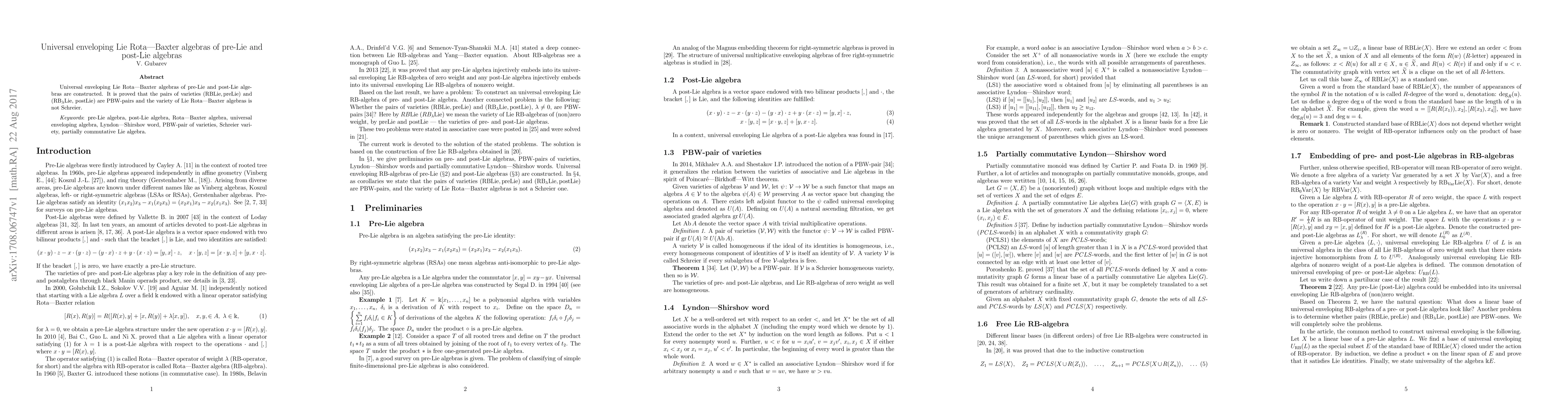 Thumbnail for Universal enveloping Lie Rota-Baxter algebra of preLie and post-Lie
  algebras