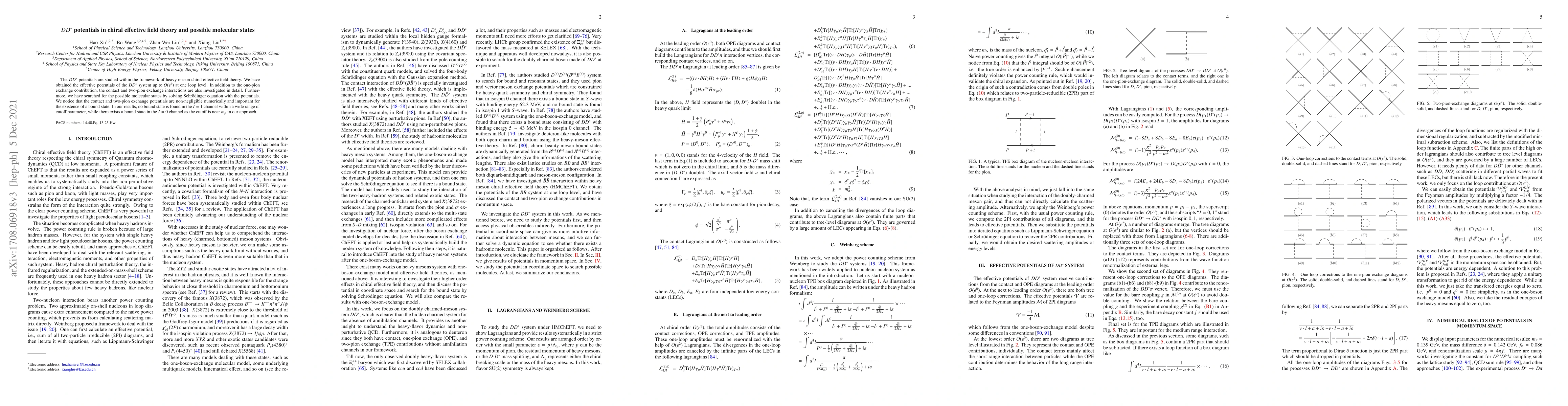 Thumbnail for $D D^{*}$ potentials in chiral perturbation theory and possible
  molecular states
