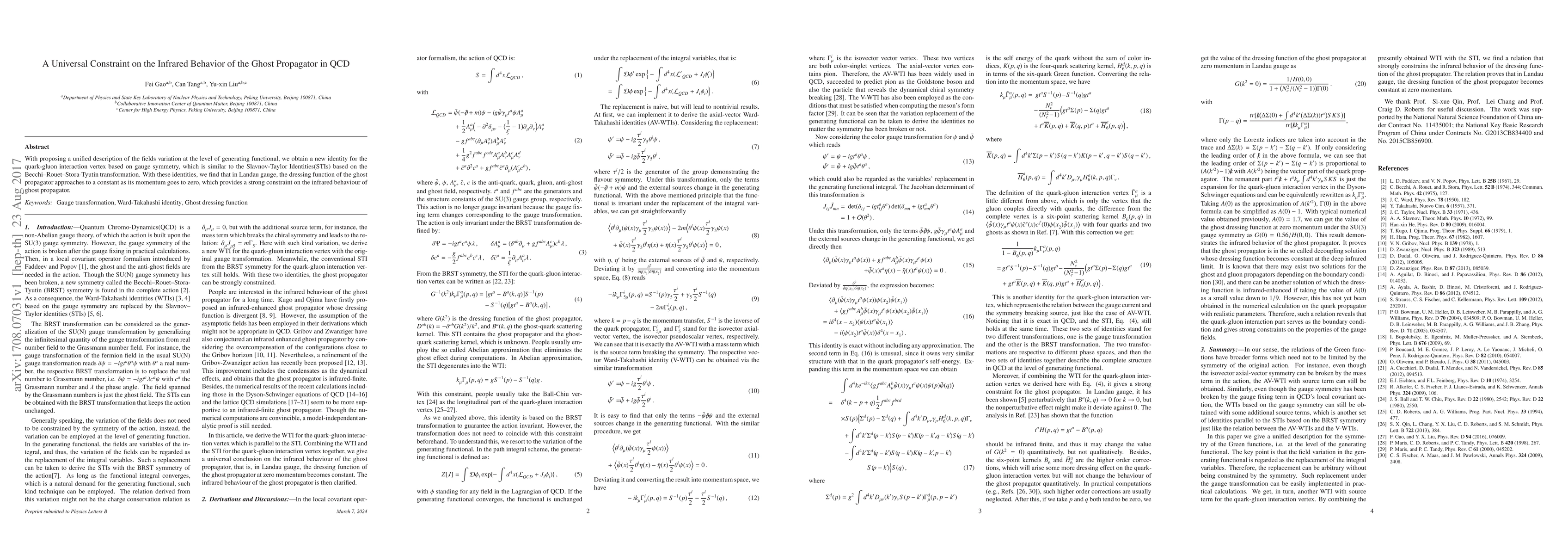 Thumbnail for A Universal Constraint on the Infrared Behavior of the Ghost Propagator
  in QCD