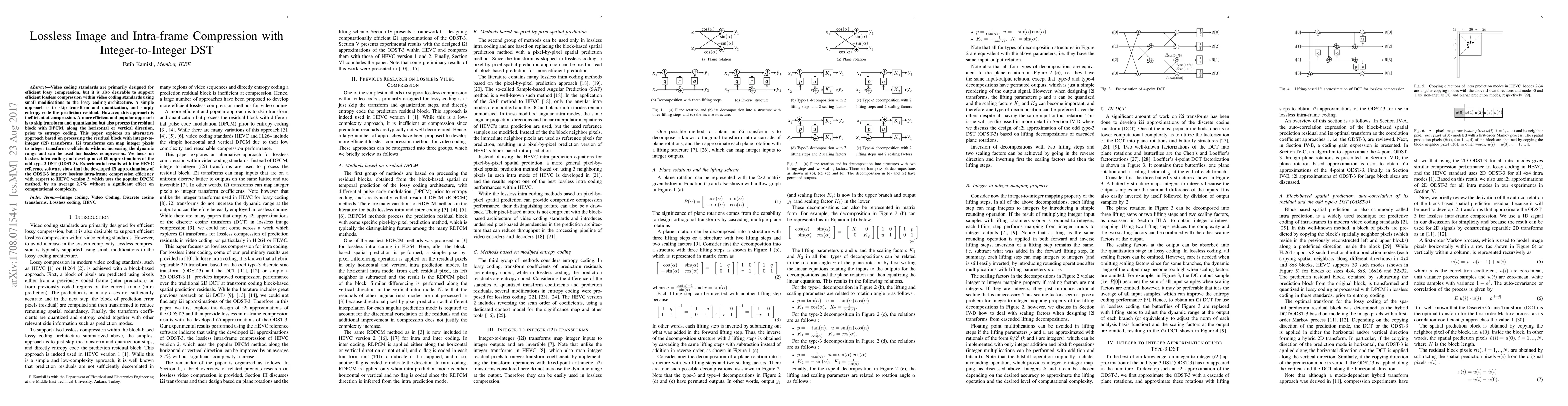 Thumbnail for Lossless Image and Intra-frame Compression with Integer-to-Integer DST