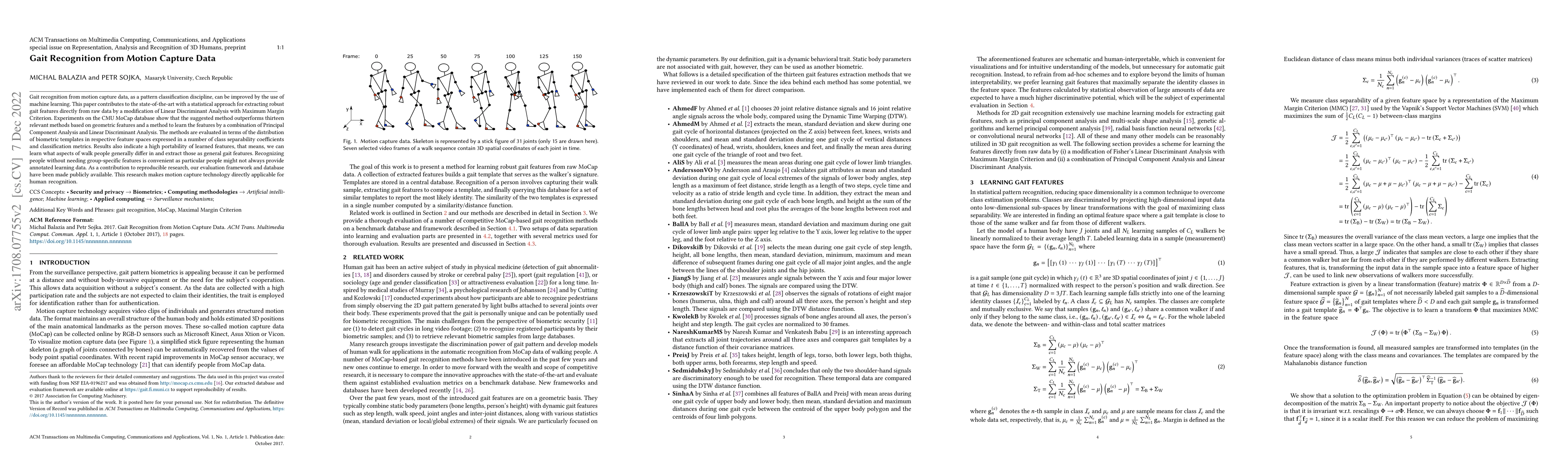 Thumbnail for Gait Recognition from Motion Capture Data