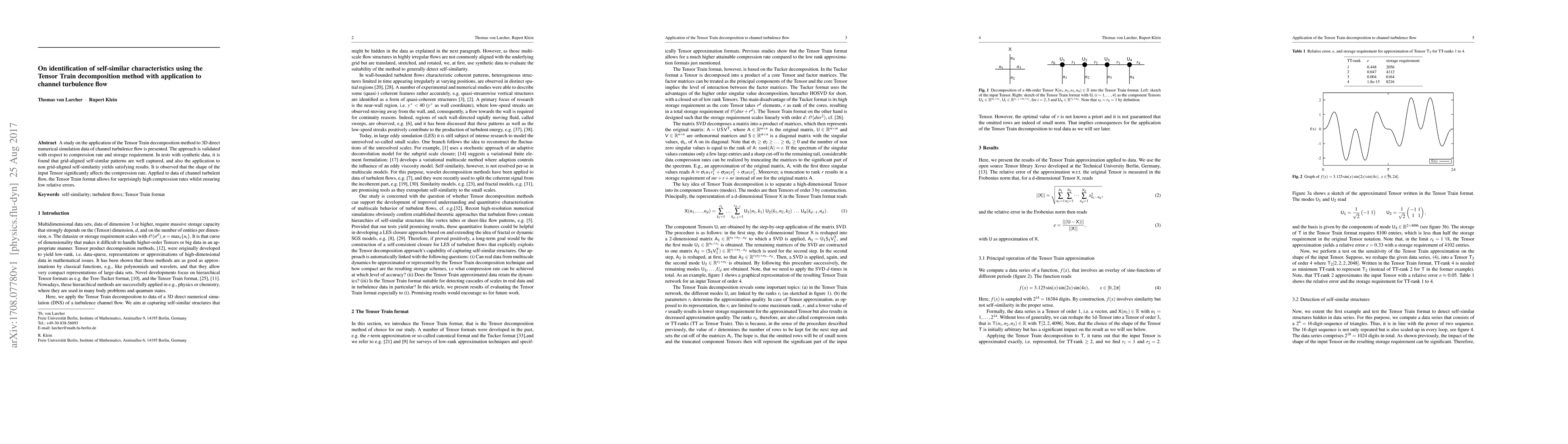 Thumbnail for On identification of self-similar characteristics using the Tensor Train
  decomposition method with application to channel turbulence flow