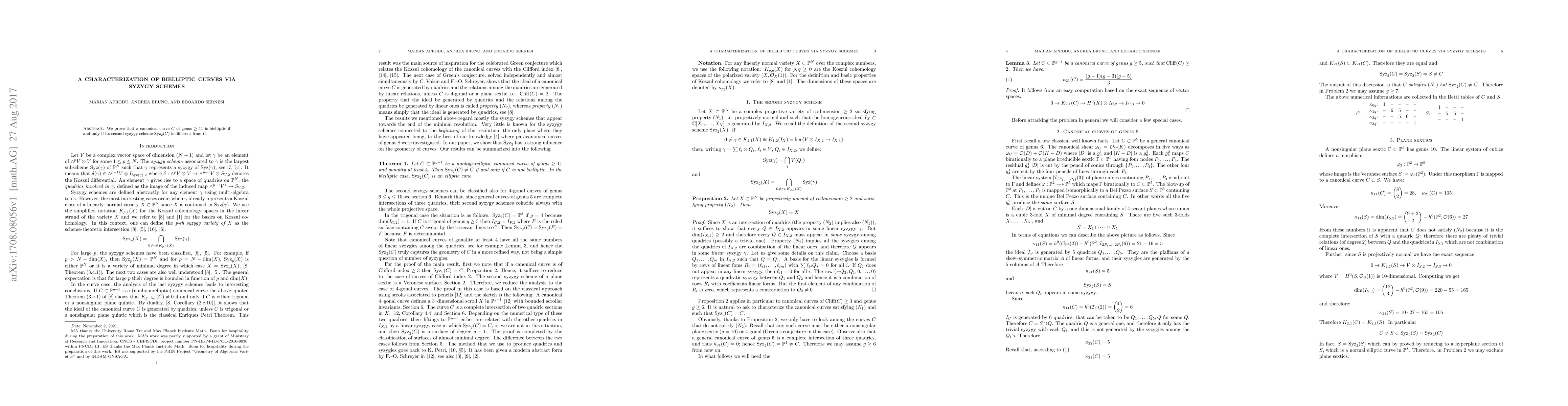 Thumbnail for A characterization of bielliptic curves via syzygy schemes