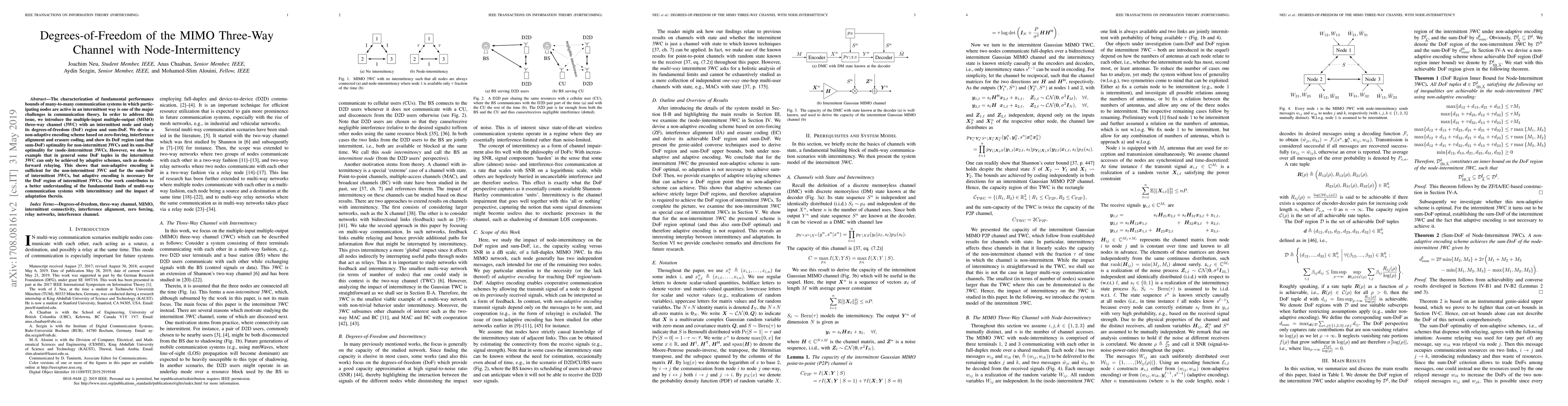 Thumbnail for Degrees-of-Freedom of the MIMO Three-Way Channel with Node-Intermittency