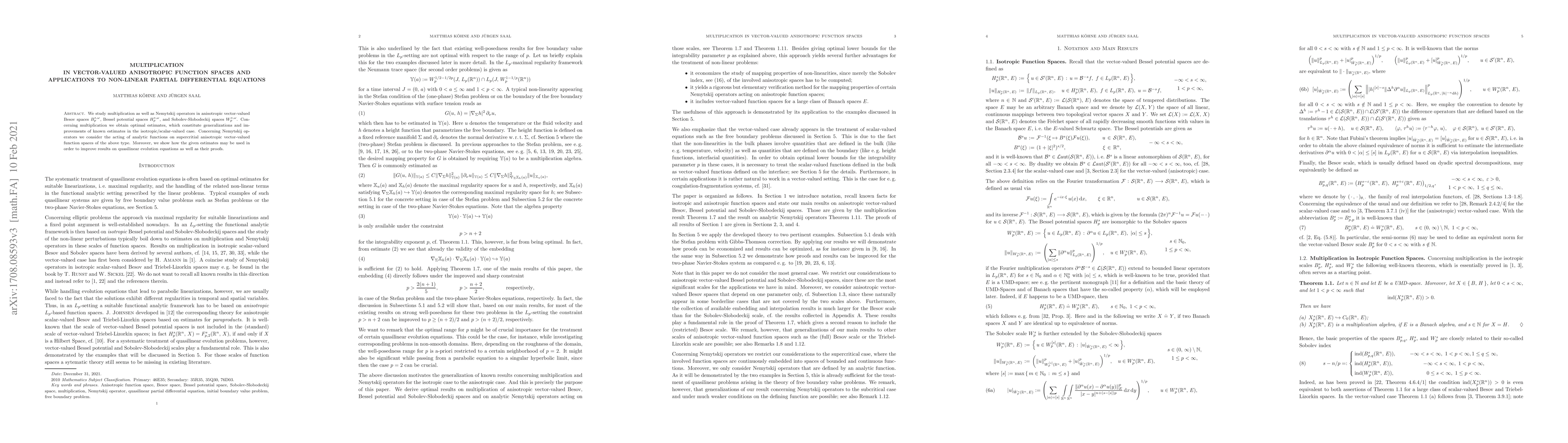 Thumbnail for Multiplication in Vector-Valued Anisotropic Function Spaces and
  Applications to Non-Linear Partial Differential Equations