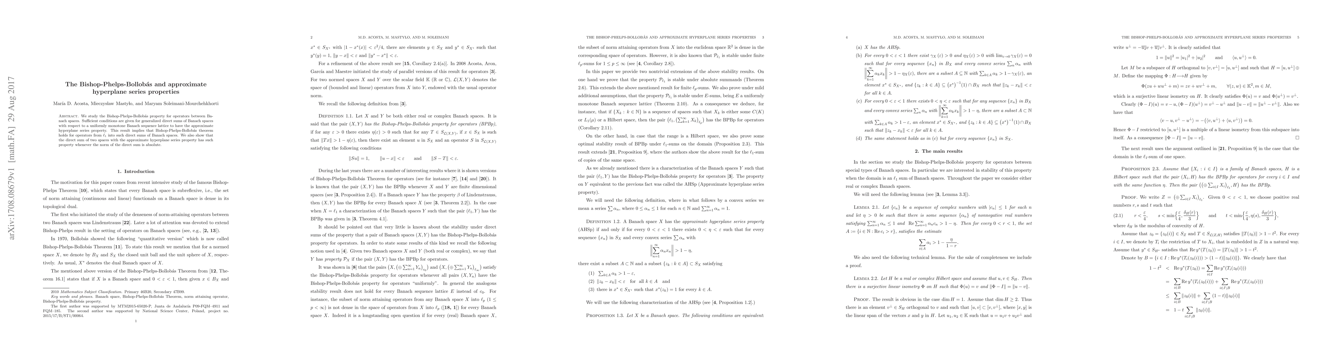 Thumbnail for The Bishop-Phelps-Bollob\'{a}s and approximate hyperplane series
  properties