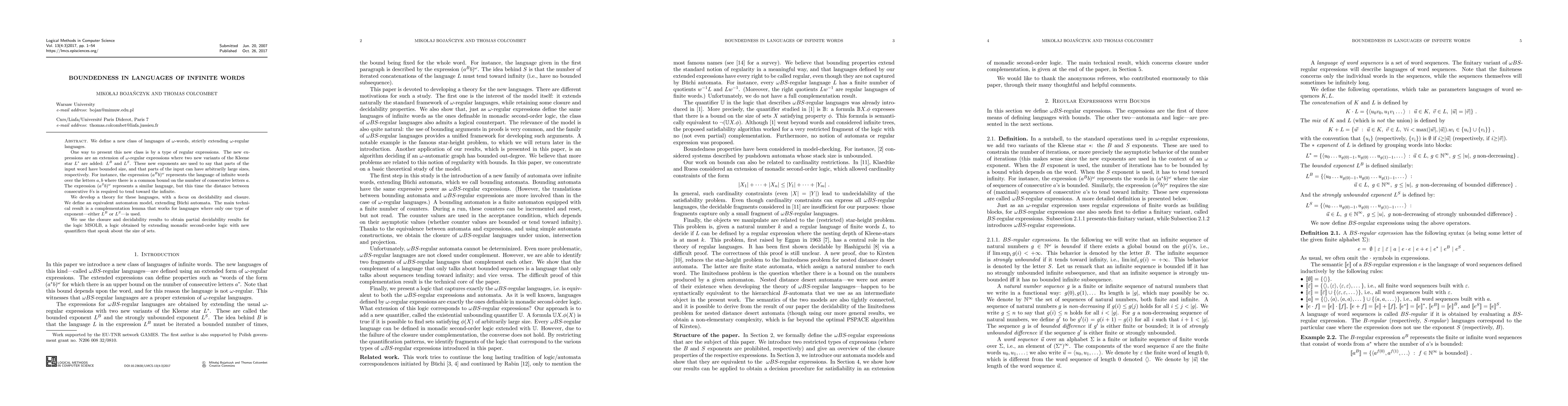 Thumbnail for Boundedness in languages of infinite words