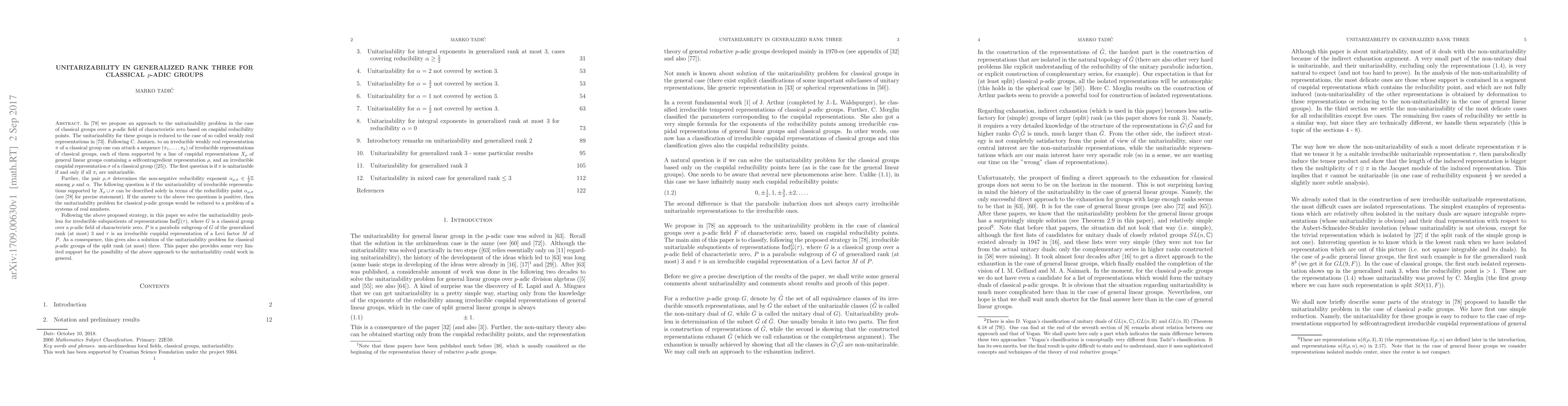 Thumbnail for Unitarizability in generalized rank three for classical p-adic groups