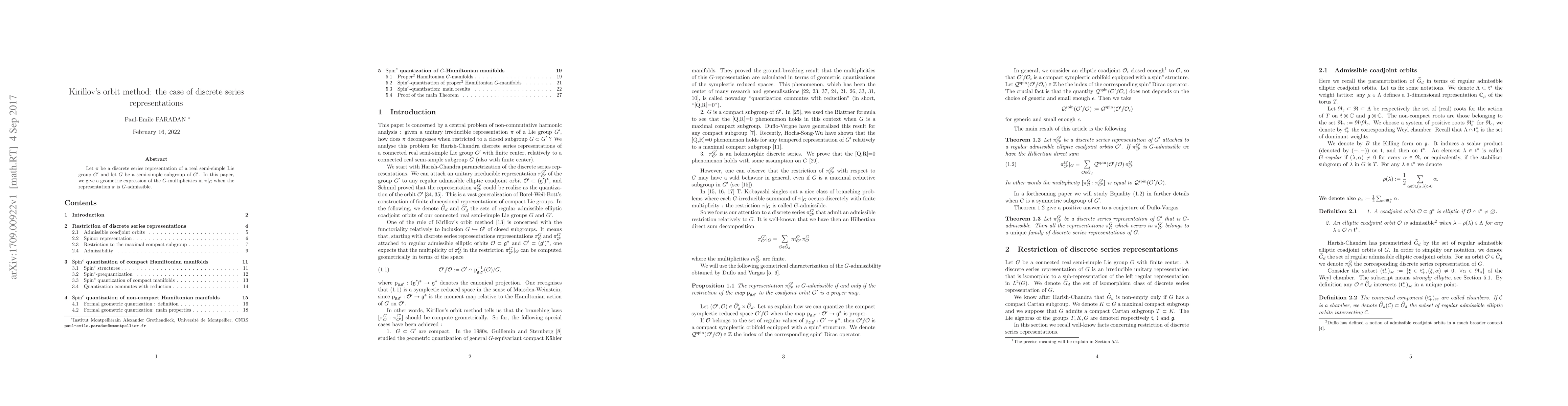 Thumbnail for Kirillov's orbit method: the case of discrete series representations