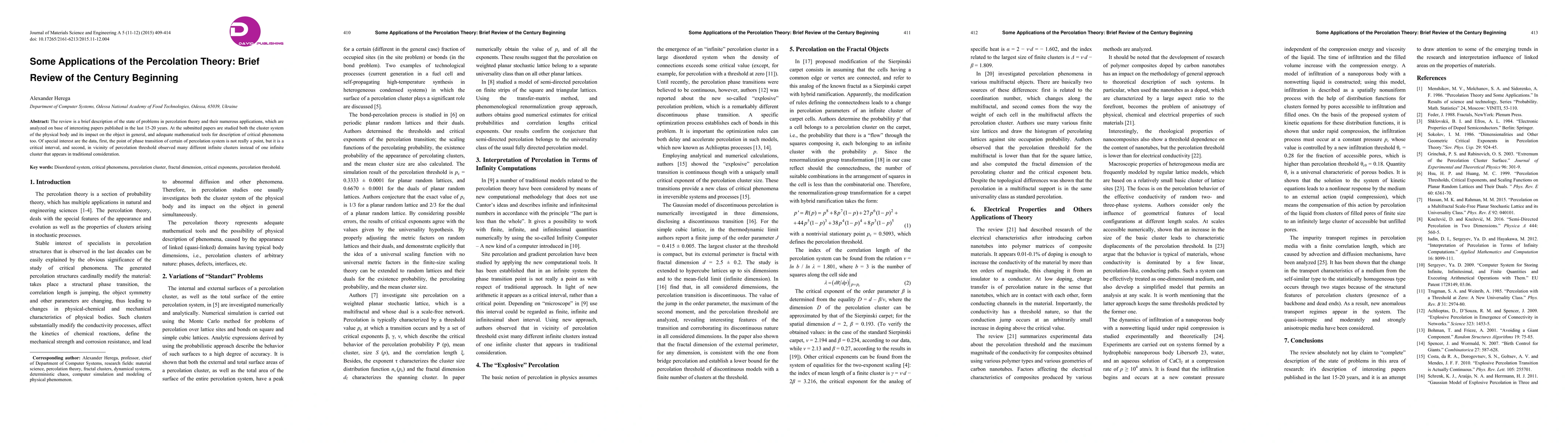 Thumbnail for Some Applications of the Percolation Theory. Brief Review of the Century
  Beginning