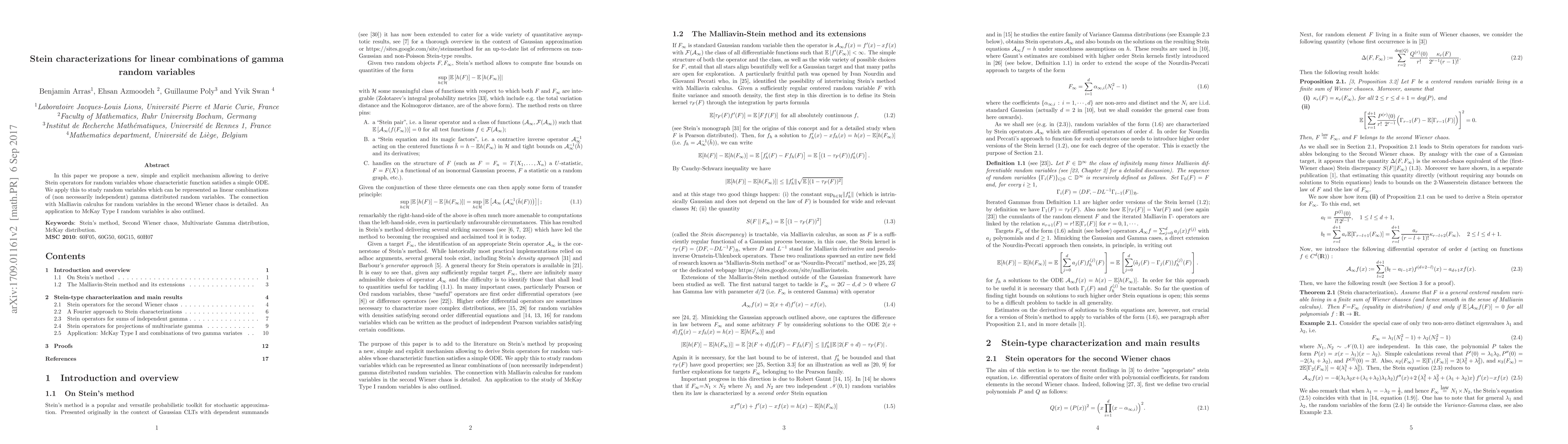 Thumbnail for Stein characterizations for linear combinations of gamma random
  variables