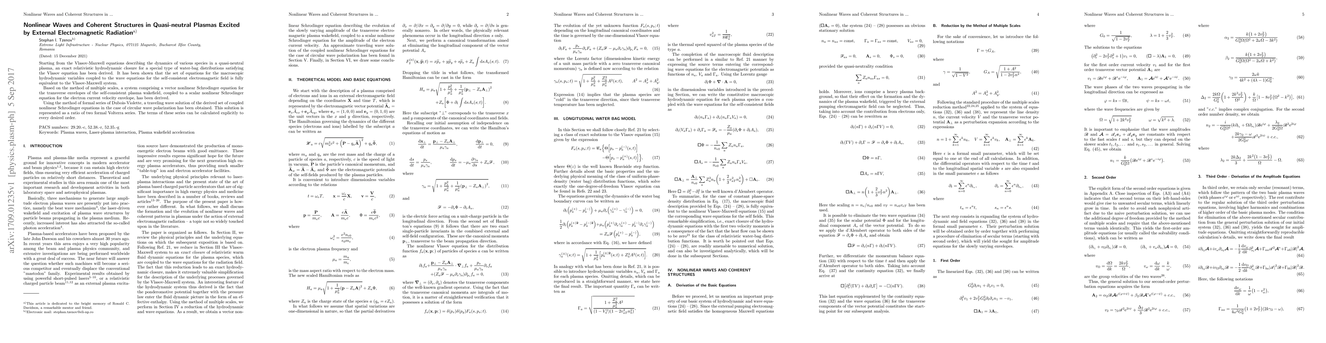 Thumbnail for Nonlinear Waves and Coherent Structures in Quasi-neutral Plasmas Excited
  by External Electromagnetic Radiation