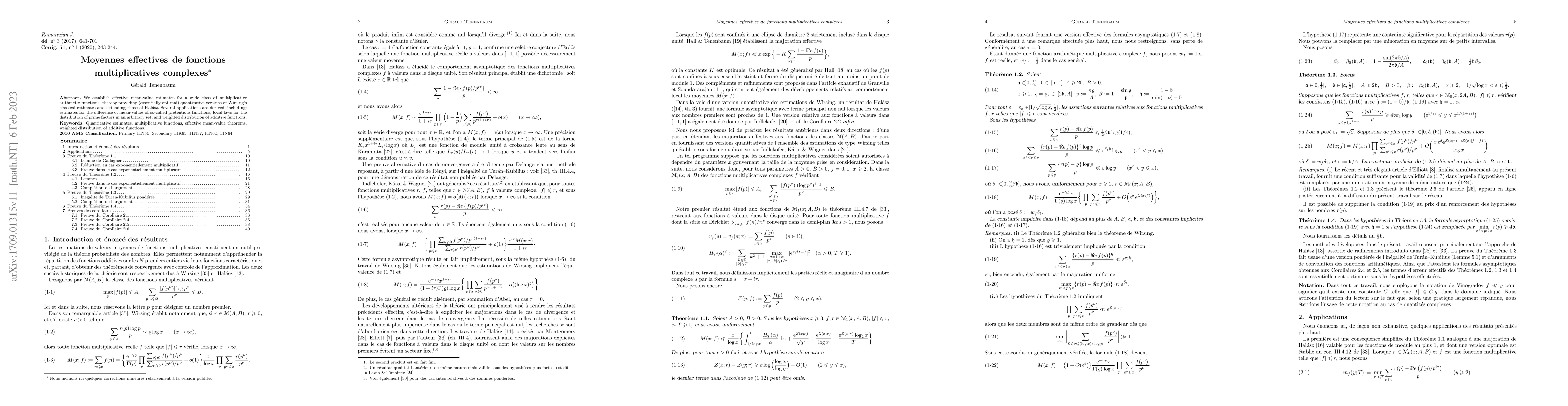 Thumbnail for Moyennes effectives de fonctions multiplicatives complexes