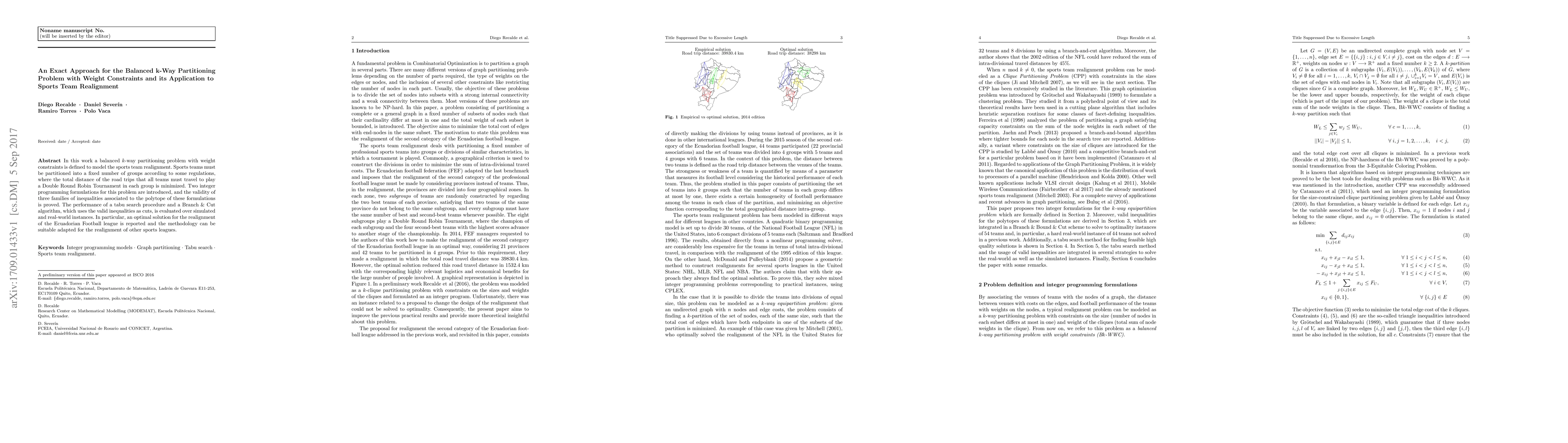 Thumbnail for An Exact Approach for the Balanced k-Way Partitioning Problem with
  Weight Constraints and its Application to Sports Team Realignment