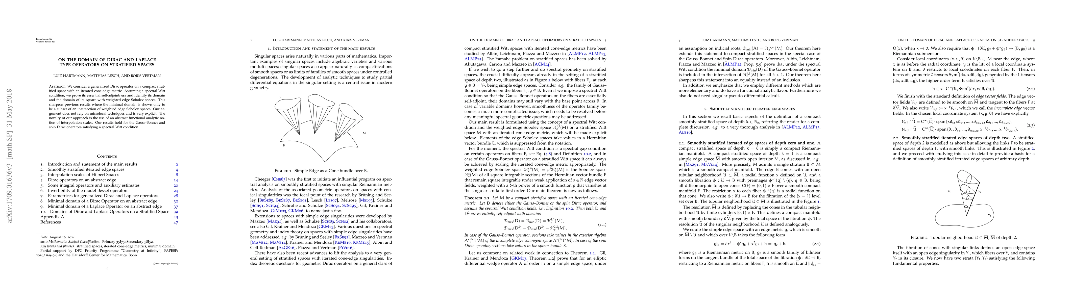 Thumbnail for On the domain of Dirac and Laplace type operators on stratified spaces