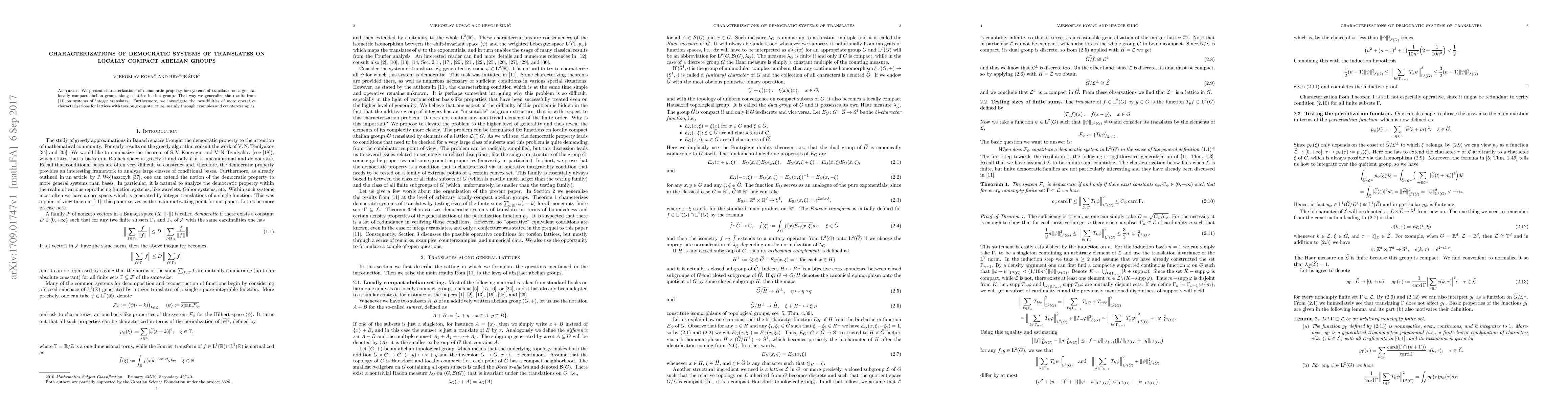Thumbnail for Characterizations of democratic systems of translates on locally compact
  abelian groups
