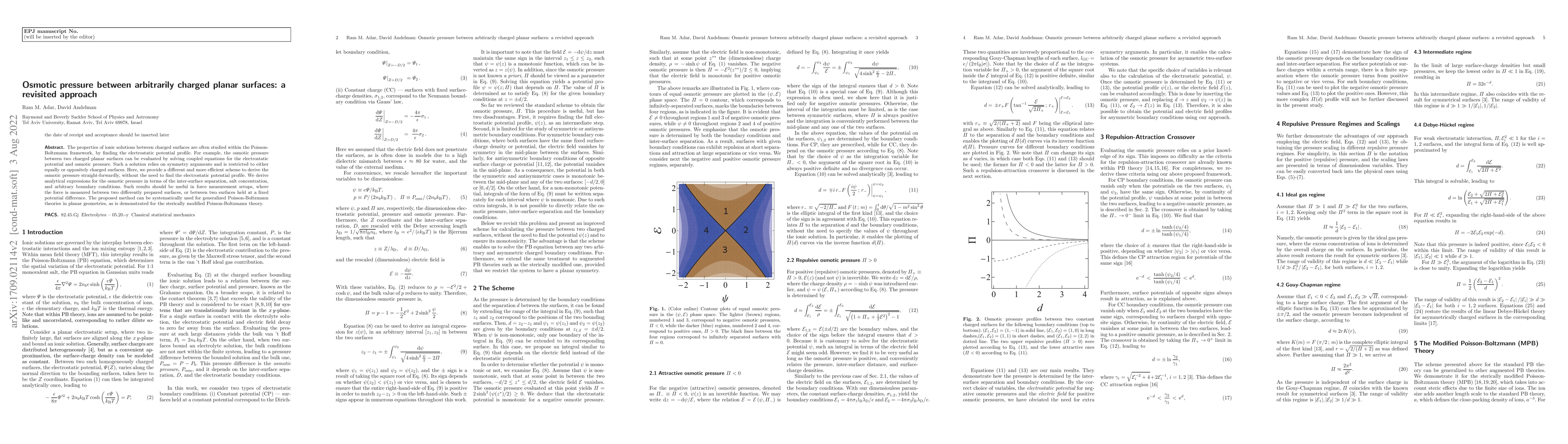 Thumbnail for Osmotic pressure between arbitrarily charged surfaces: a revisited
  approach