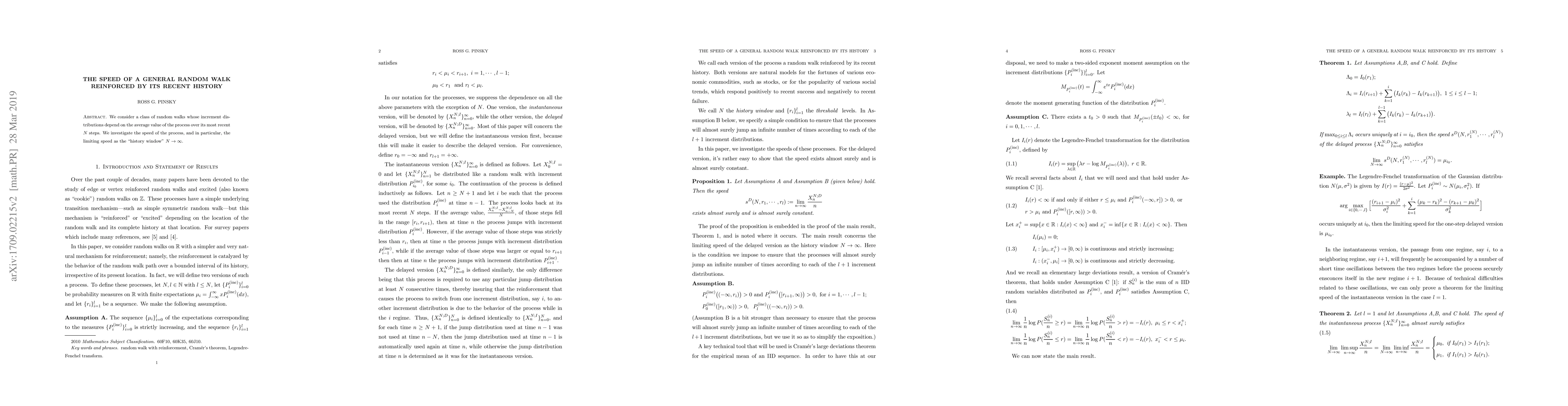 Thumbnail for The speed of a general random walk reinforced by its recent history