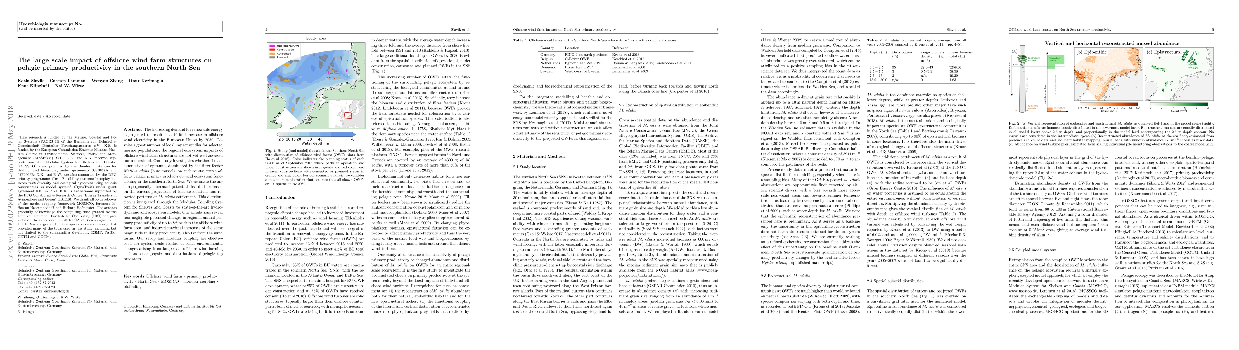 Thumbnail for The large scale impact of offshore wind farm structures on pelagic
  primary productivity in the southern North Sea