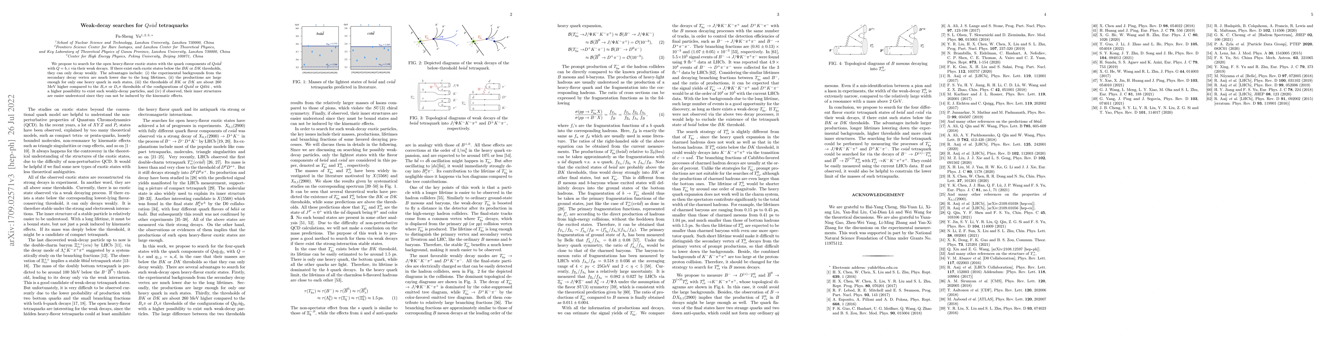 Thumbnail for Weak-decay searches for $Qs\bar u\bar d$ tetraquarks