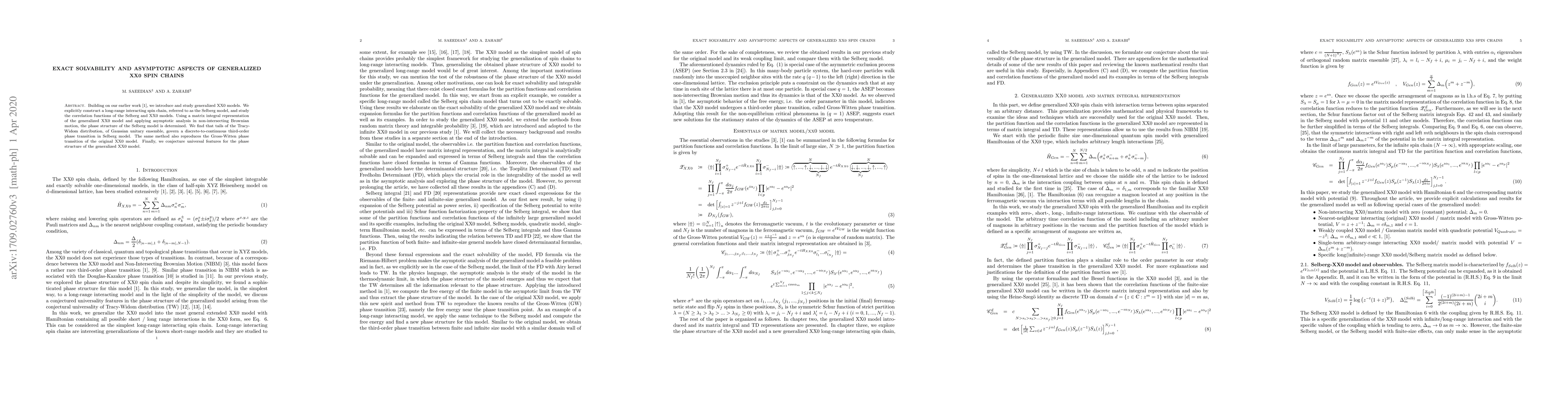 Thumbnail for Exact solvability and asymptotic aspects of generalized XX0 spin chains