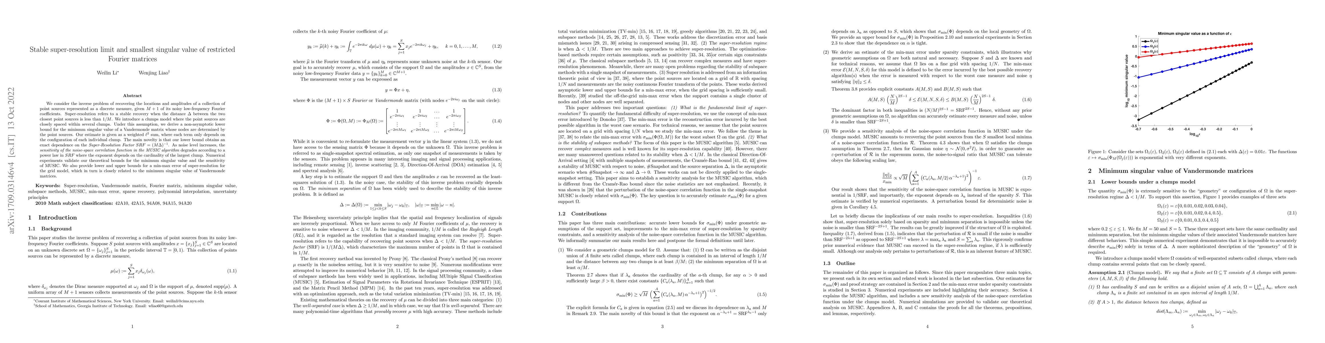 Thumbnail for Stable super-resolution limit and smallest singular value of restricted
  Fourier matrices