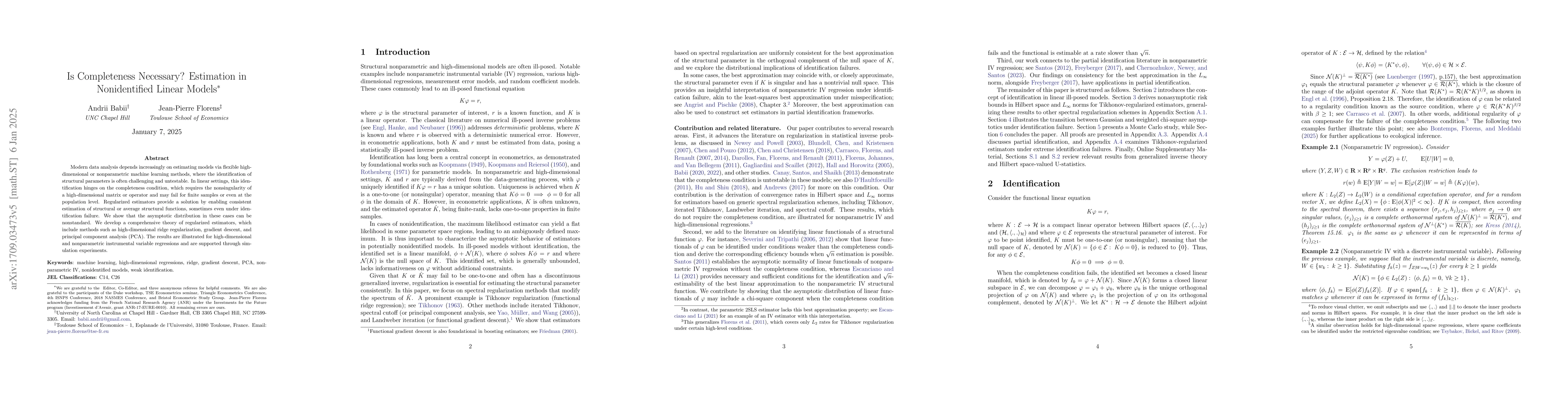 Thumbnail for Is completeness necessary? Estimation in nonidentified linear models